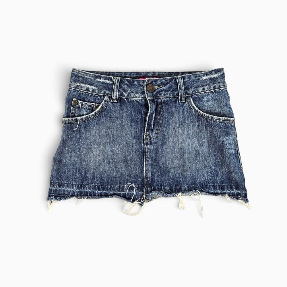 Y2k Euro Denim Mini Skirt Distressed Micro Frayed Hem - Size 27